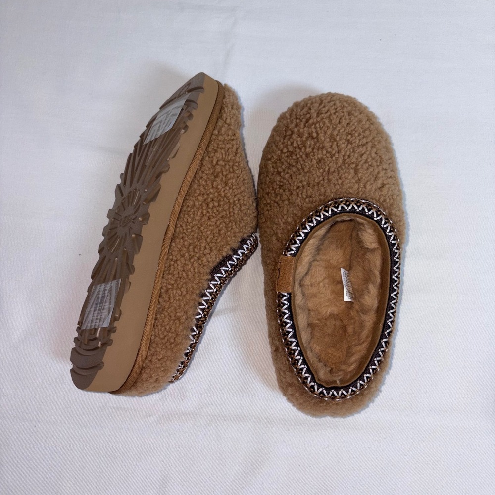 UGG Tasman Curly Slippers 7 Chestnut New Shearling fur Mules flats comfortable